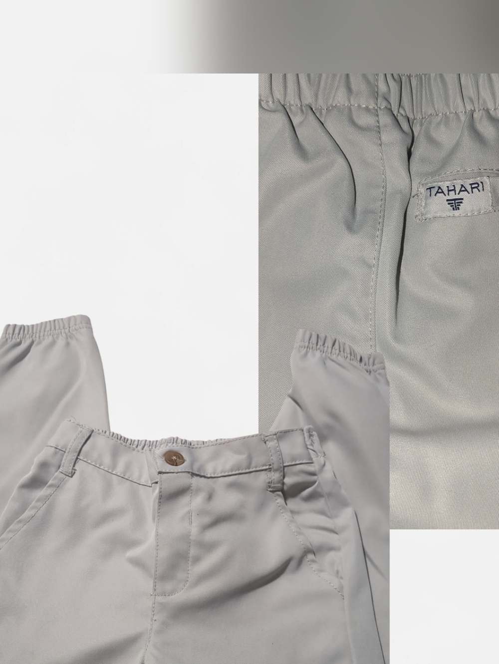Tahari Light Gray Elastic-Waist Dress Pants And Polo-style Shirt
